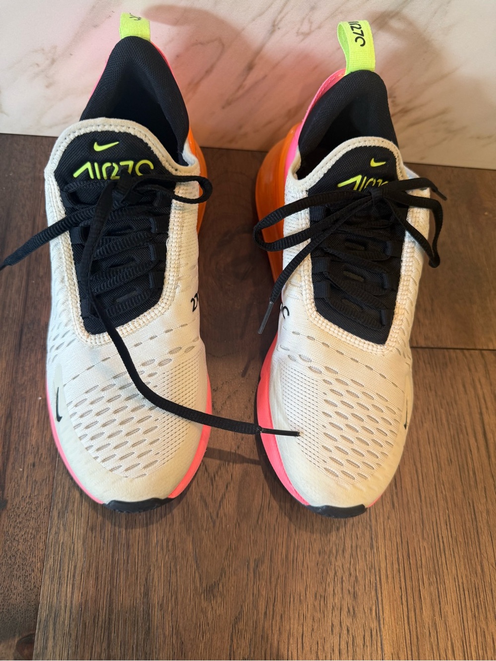 Nike Air Max 270 Women’s Athletic Shoes White Black Pink Neon Yellow Orange - Picture 2 of 8